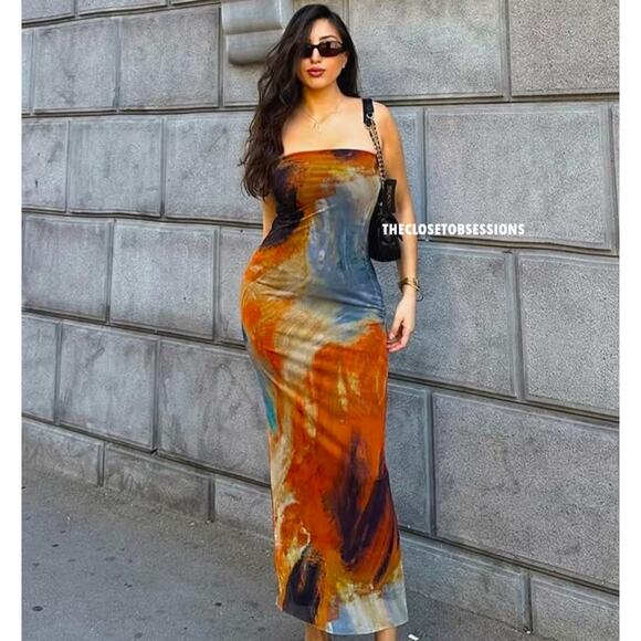 ZARA Multicolor Strapless Fitted Midi Dress NWT | Mesh Tulle | Size M - Picture 7 of 16